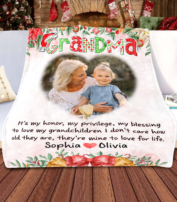 Personalized To My Grandmother Blanket From Grandkids It's My Honor Privilege Flower Custom Name & Photo Christmas Gifts