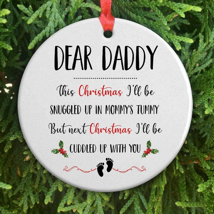 Personalized Future Dad From The Baby Bump Custom Dear Daddy Christmas Ornament First Dad Time Expecting Ornaments