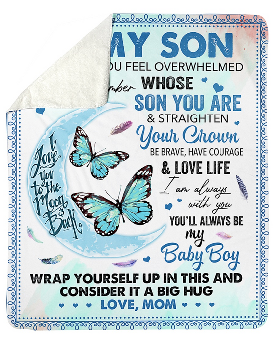 Personalized Fleece Blanket For Son Print Butterfly With Quote I Love You To The Moon And Back Customized Blanket Gift For Birthday Graduation