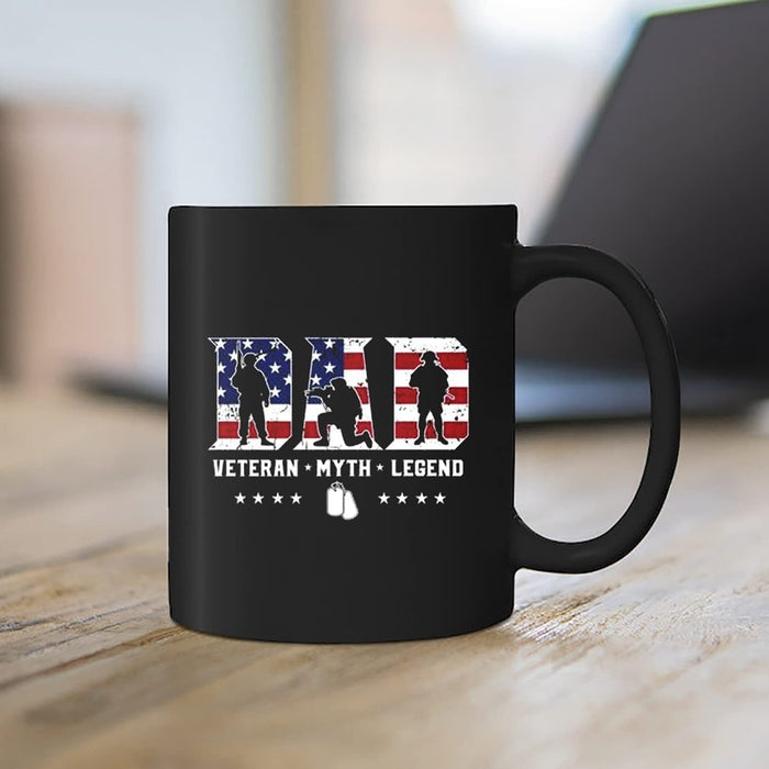 Dad Veteran Myth Legend Mug Independence Gifts Army USA Flag Black Mugs Fathers Day for Grandpa