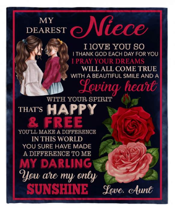 Personalized Fleece Blanket To My Niece Beautiful Print Rose Customized Blanket Throw Soft Gifts For Birthday Graduation