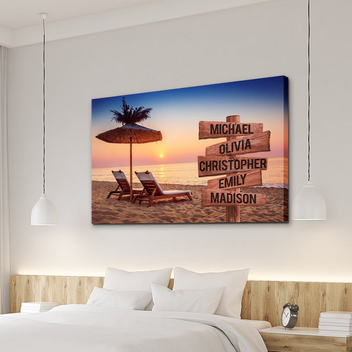 Personalized Canvas Wall Art Gifts For Family Sunset Beach Ocean Direction Signs Custom Name Poster Prints Wall Decor