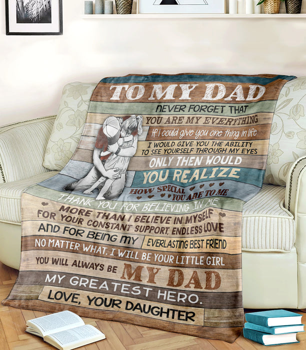 Personalized Blanket To My Dad From Daughter My Hero Dad And Baby Girl Printed Wooden Background Custom Name