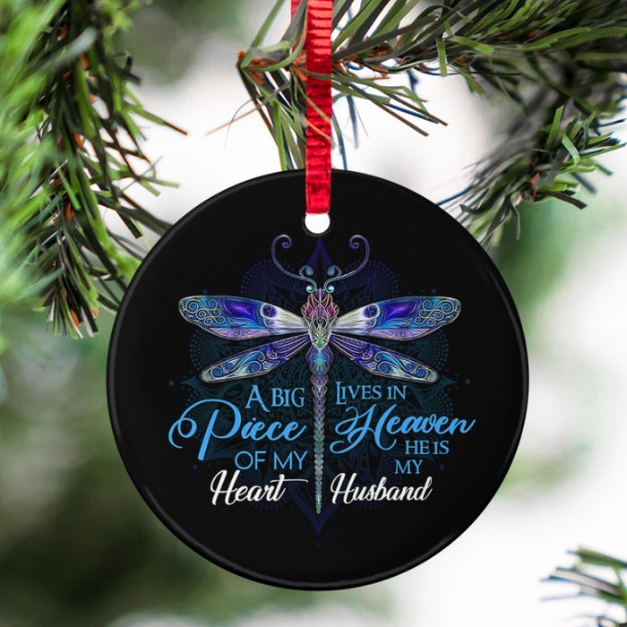 Mandala Dragonfly Piece Of My Heart Ornament To Angel Husband From Widow Wife Lost Loved One Memorial Ornaments