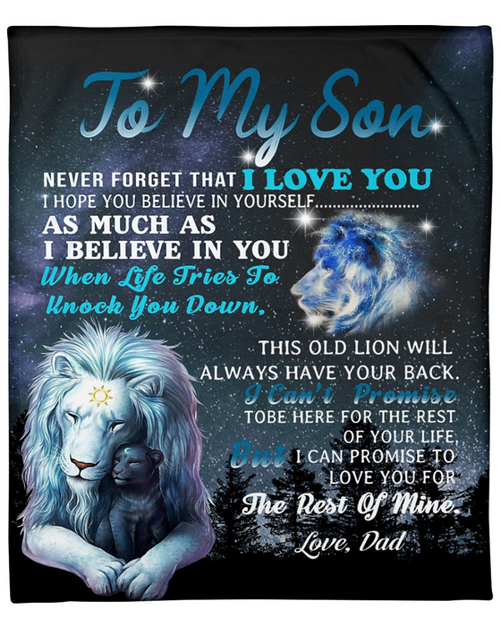 Personalized Fleece Blanket For Son Print Lion Family Love Quote For Son Customized Blanket Gift For Birthday Graduation