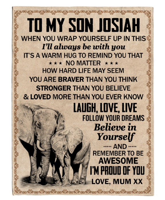 Personalized Fleece Blanket For Son Print Elephant Family Love Quote For Son Customized Blanket Gift For Birthday Graduation