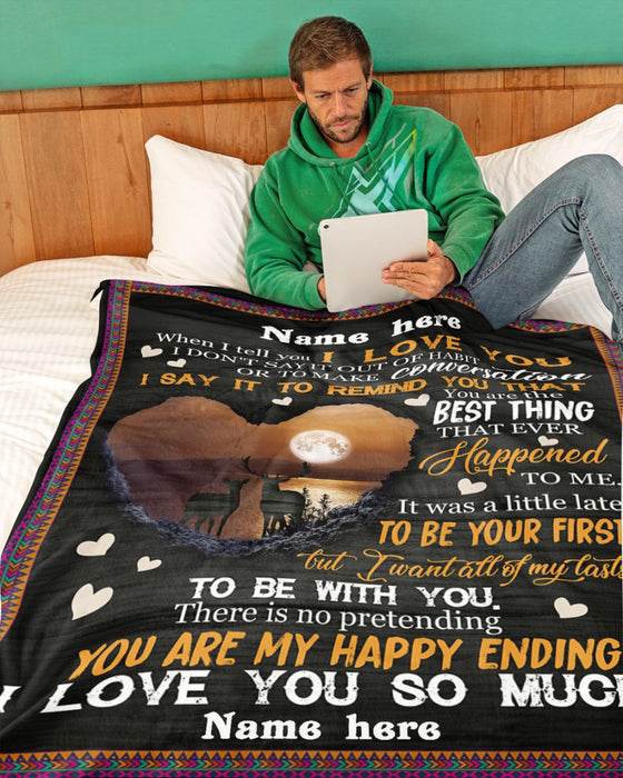 Personalized To My Girlfriend Blanket Gifts From Boyfriend Deer Couple You Are My Happy Ending Custom Name For Birthday