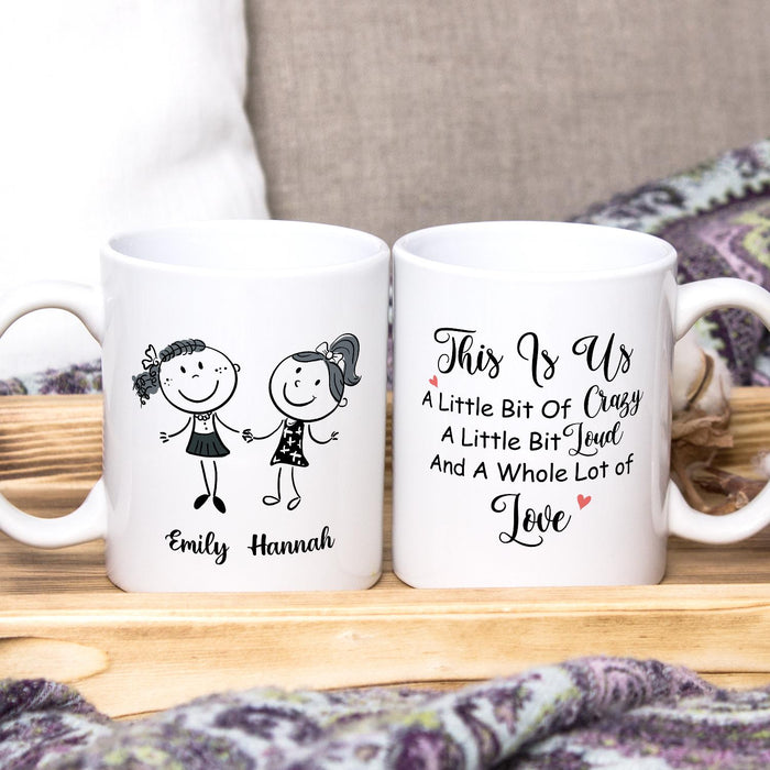 Personalized Ceramic Coffee Mug For Bestie A Little Bit Crazy Cute Girls & Heart Print Custom Name 11 15oz Cup