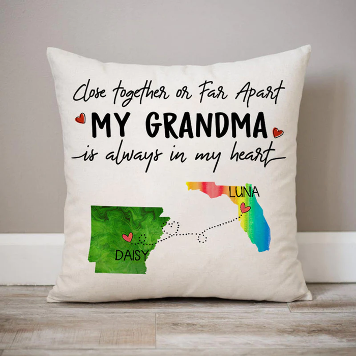 Personalized Square Pillow Gifts For Grandma Close Together Or Far Apart Custom Grandkids Name Sofa Cushion For Birthday