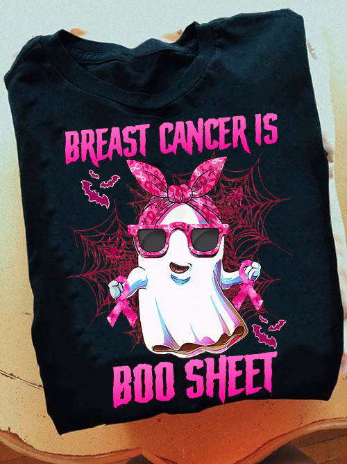 Classic Unisex T-Shirt Breast Cancer Awareness Breast Cancer Is Boo Sheet Cute Ghost With Pink Ribbon Halloween Shirt