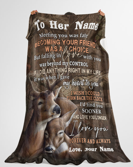 Personalized Sherpa Blanket To My Wife Girlfriend Meeting You Was Fate Love Deer Couple Valentine Blanket Custom Name