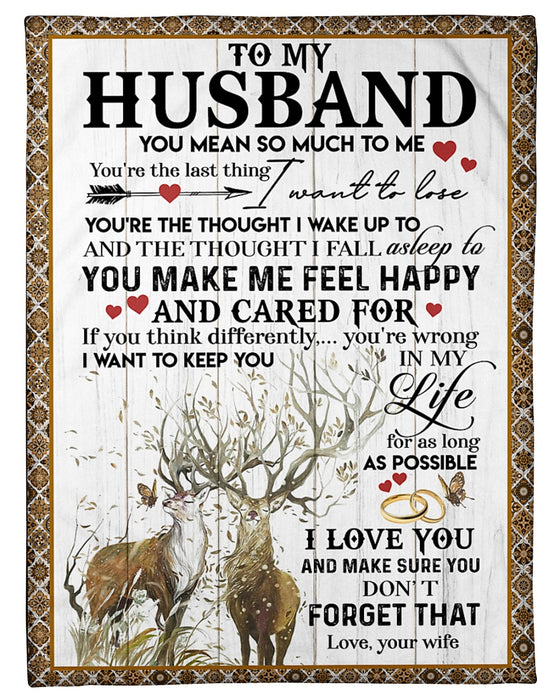 Personalized To My Husband Fleece Blanket From Wife You Mean So Much For Me Tree Horn Deer Couple In The Winter Printed