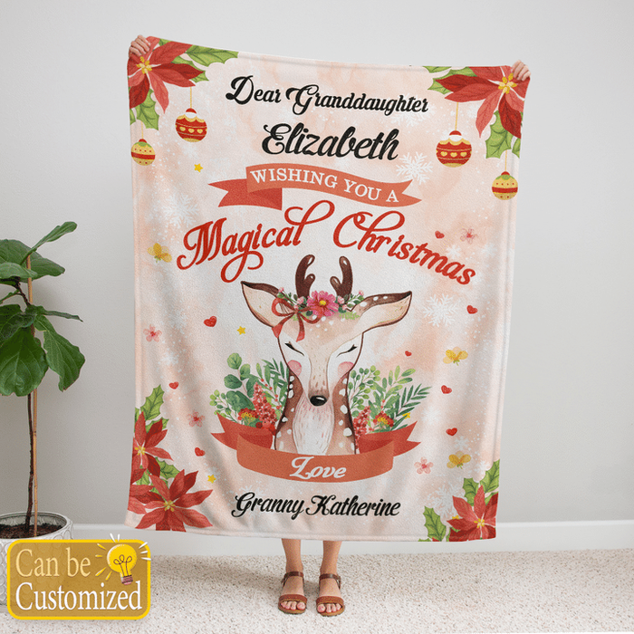 Personalized Blanket For Granddaughter From Grandma Wishing You A Magical Christmas Cute Deer Printed Custom Name