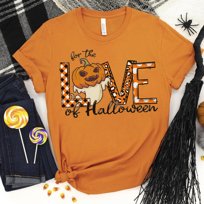 Classic Unisex T-Shirt For The Love Of Halloween Cute Pumpkin Ghost Plaid Leopard Polka Dot Design Halloween Shirt