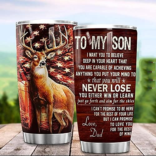 Personalized To My Son Tumbler From Dad Mom Hunting Deer You Will Never Losing Custom Name Travel Cup Gifts For Birthday