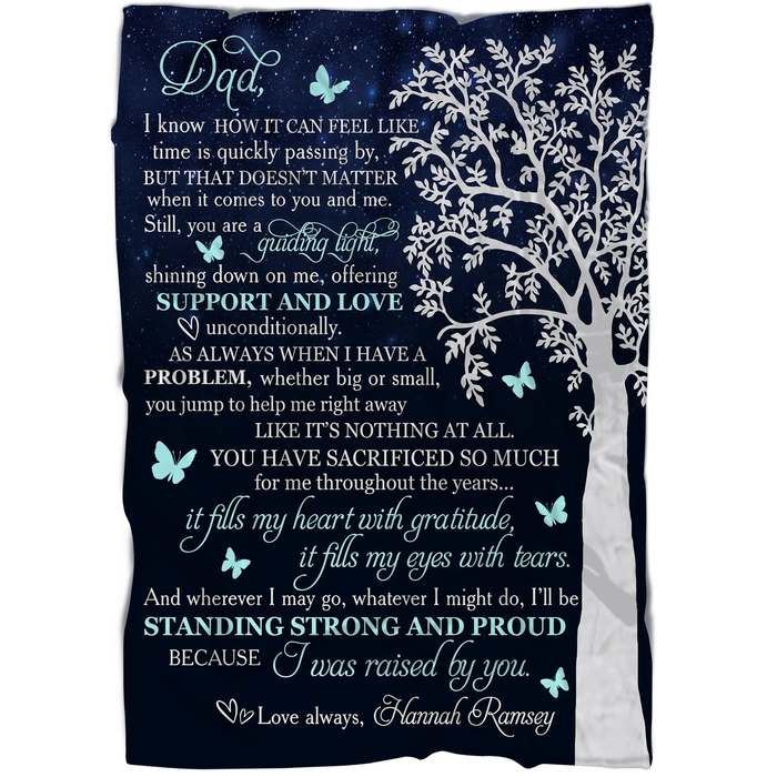 Personalized Blanket For Dad From Son Daughter You Are Guiding Light Shining Down On Me Tree & Butterflies Printed