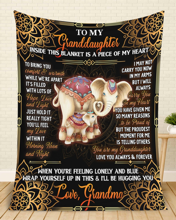 Personalized Mandala Fleece Blanket To My Granddaughter Boho Elephants Premium Blanket Cutom Name