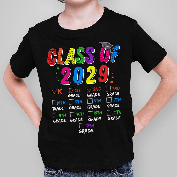 Personalized T-Shirt For Kids Class Of 2029 Colorful Design Custom Grade Level & Year Back To School Outfit