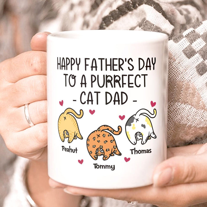 Personalized Ceramic Coffee Mug Happy Father's Day To A Purrfect Cat Dad Funny Cat Custom Cat's Name 11 15oz Cup