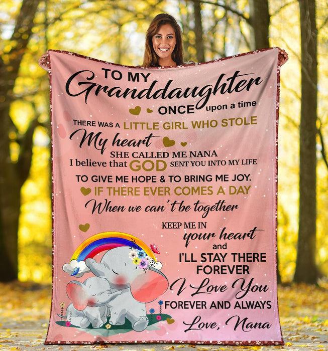 Personalized To My Granddaughter From Nana Rainbow Elephant Fleece Blanket There Was A Little Girl Who Stole My Heart