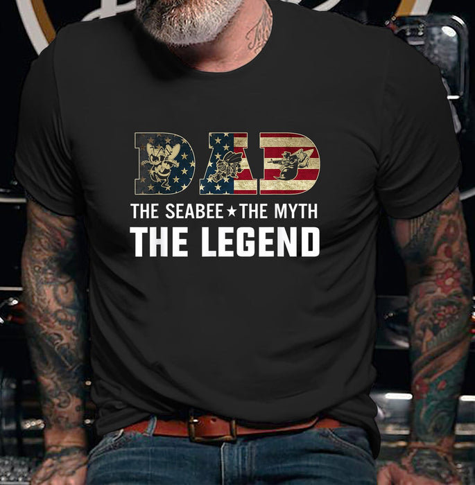Classic T-Shirt For Dad The Navy Seabee The Myth The Legend American Flag Retro Vintage Shirt