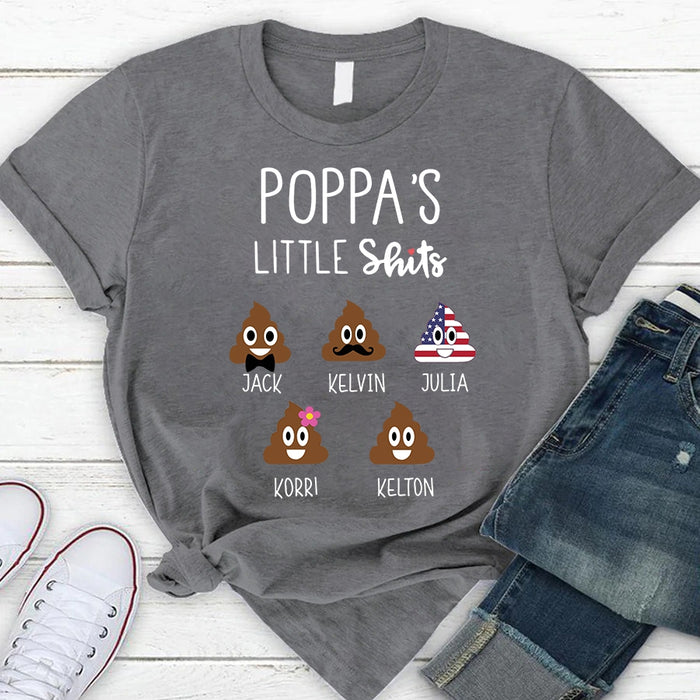 Personalized T-Shirt For Grandpa Poppa's Little Shits Funny Shit Print Custom Grandkids Name Father's Day Shirt