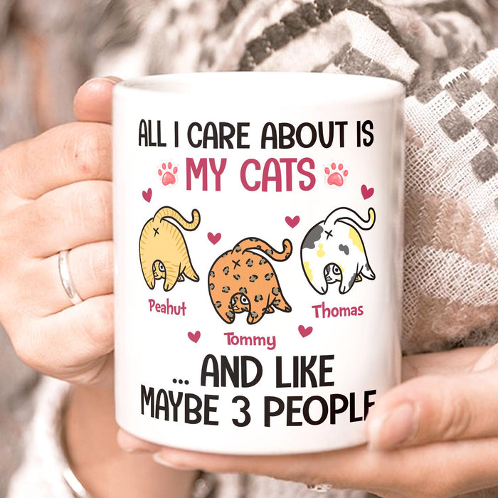 Personalized Ceramic Coffee Mug For Cat Dad All I Care About Is My Cats Cute Design Custom Cat's Name 11 15oz Cup
