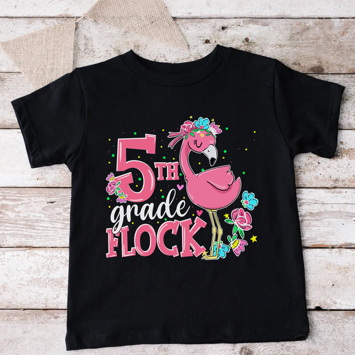 Personalized T-Shirt For Kids 5th Grade Flock Colorful Design Custom Grade Level Back To School Outfit
