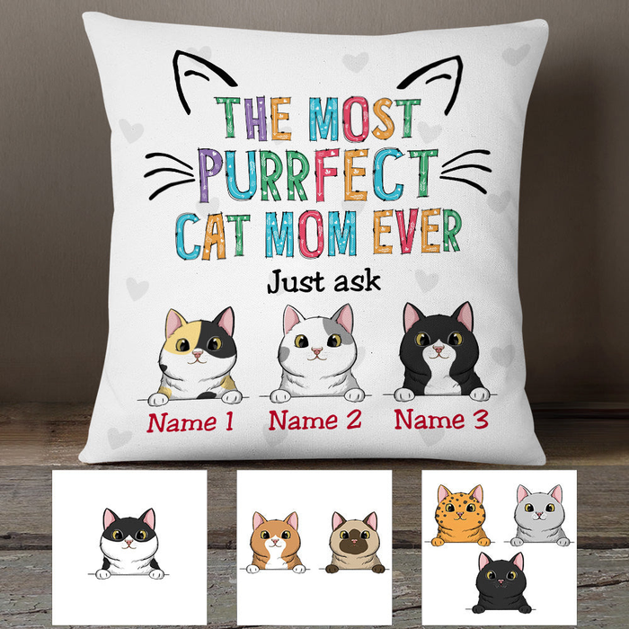 Personalized Square Pillow Gifts For Cat Lovers The Purrfect Cat Mom Ever Custom Name Sofa Cushion For Christmas