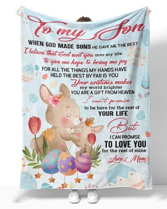 Personalized Lovely Blanket To My Son Funny Rabbit With Colorful Eggs Premium Blankets Custom Name