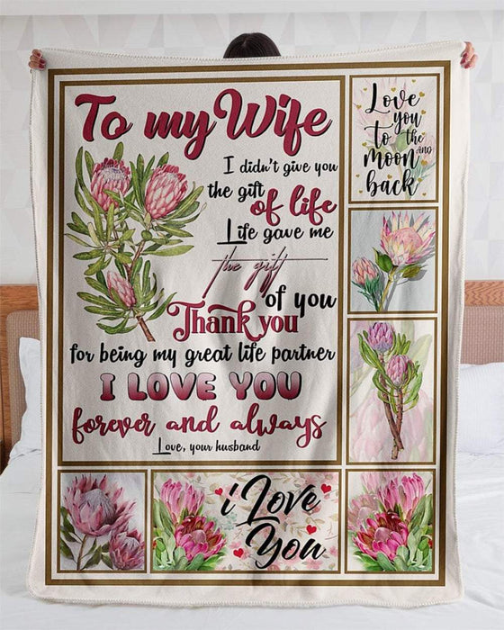 Personalized Protea Blanket To My Wife Thank You For Being My Great Life Partner Blanket For Valentines Custom Name