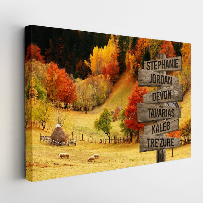 Personalized Canvas Wall Art Gifts For Family Autumn Landscape Sheep Wooden Signs Custom Name Poster Prints Wall Decor