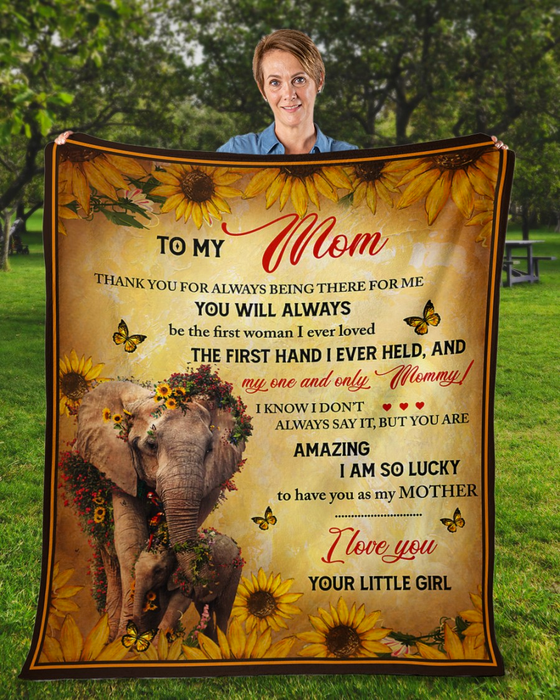 Personalized Lovely Blanket To My Mom On Mothers Day Sunflower Elephants Fleece Blankets Custom Name