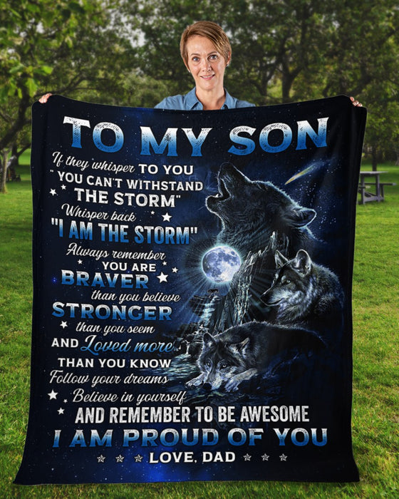 Personalized To My Son Blanket From Mom Dad Custom Name You Are Braver Stronger And Loved Wolf Gifts For Birthday