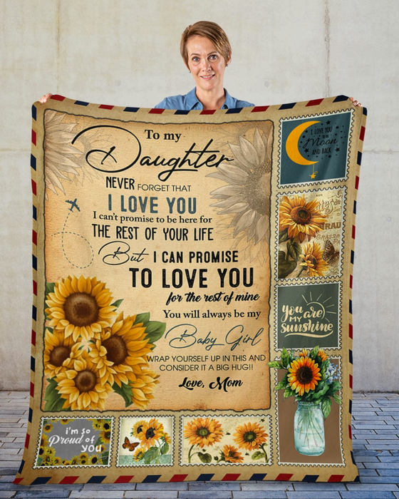 Personalized Vintage Letter Blanket To My Daughter Rustic Sunflower Printed Fleece Blankets Custom Name