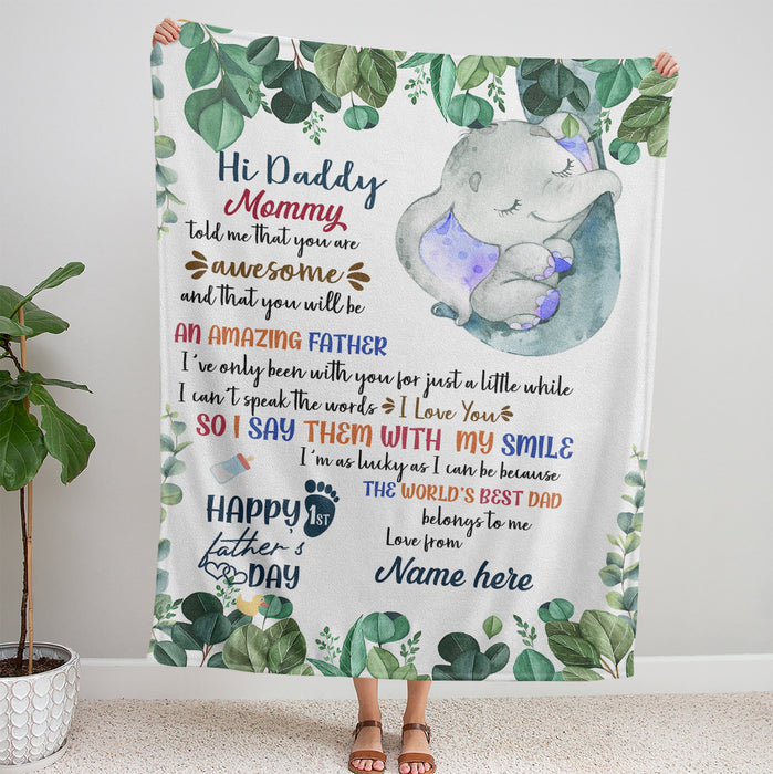 Personalized Blanket For Expectant Dad From Cute Baby Elephant Say Them With Smile Custom Name Gifts For First Christmas