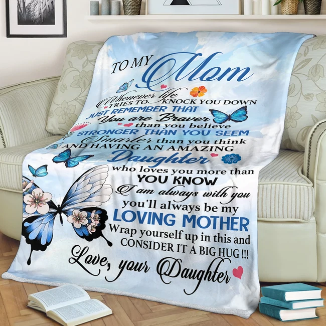 Personalized Blanket To My Mom Blue Butterfly In The Sky Printed Custom Name Blanket For Mothers Day