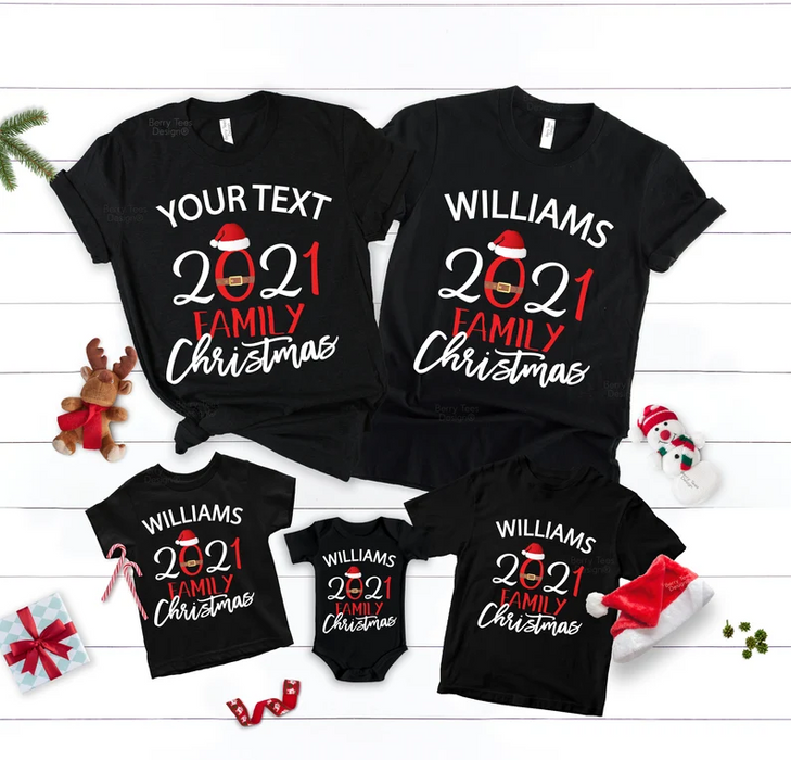 Personalized Matching Shirt For Family Christmas 2021 Funny Santa Claus T-Shirt Custom Family Name