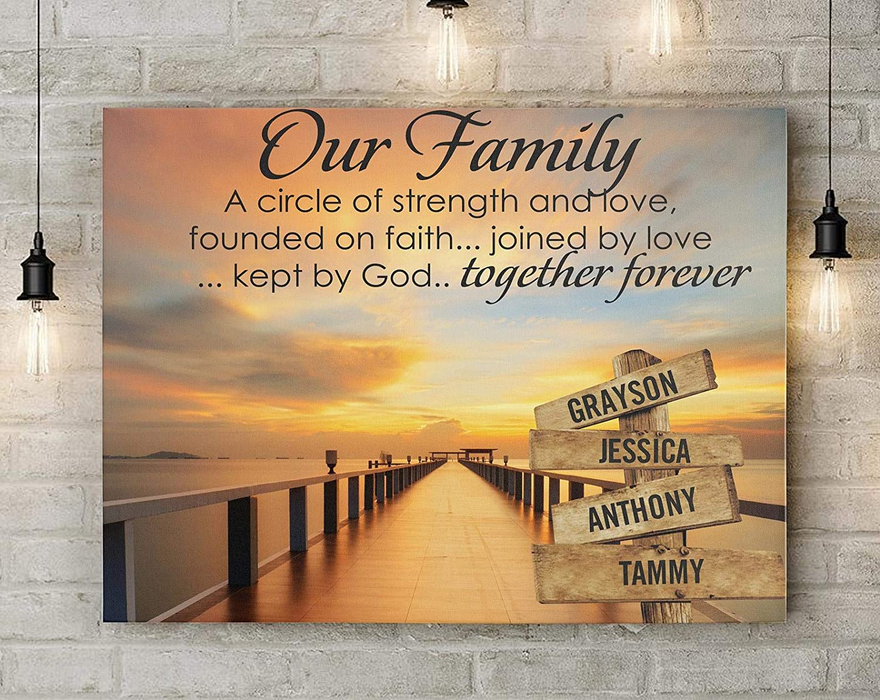 Personalized Street Sign Multi Name Canvas Poster Photo Wooden Bridge Sunset Name Custom