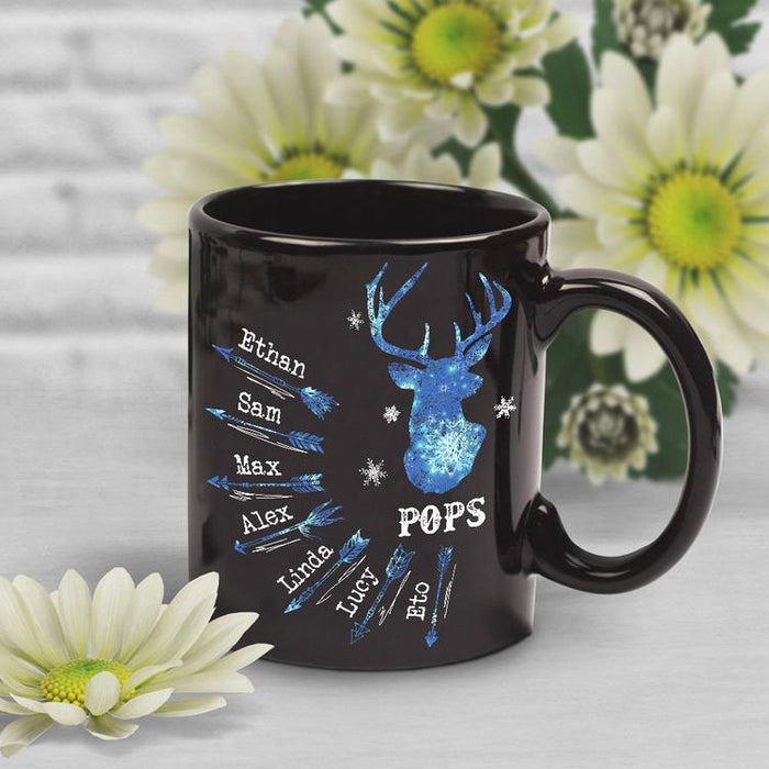 Personalized Coffee Mug For Hunting Lovers Grandpa Pops Deer & Arrows Printed Custom Grandkids Name 11Oz 15Oz Mug