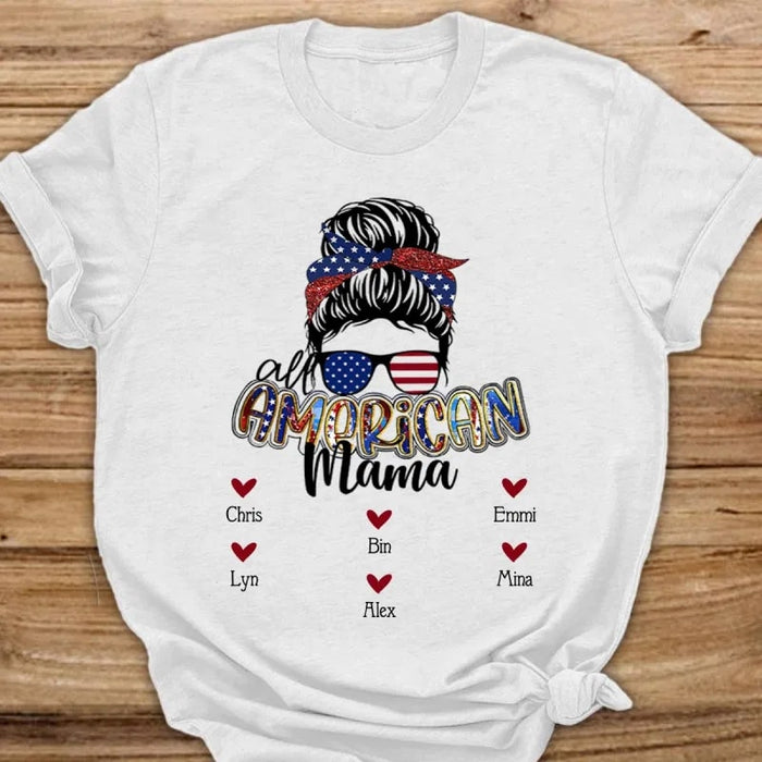 Personalized T-Shirt For Mother All American Mama Shirt Funny Girl USA Flag Art Printed Shirt For Independence Day