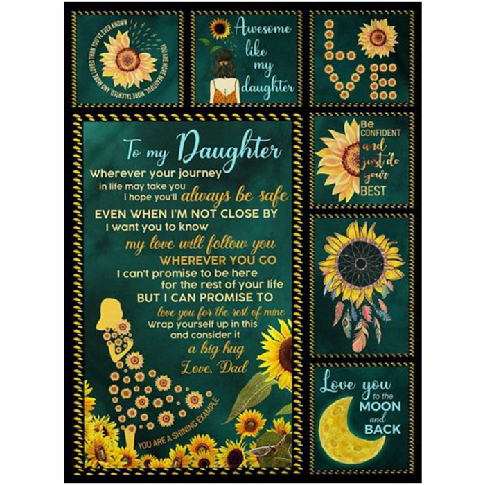 Personalized Fleece Blanket For Daughter Art Print Sunflower Customized Blanket Gift For Birthday Graduation Gift Idea For Daughter