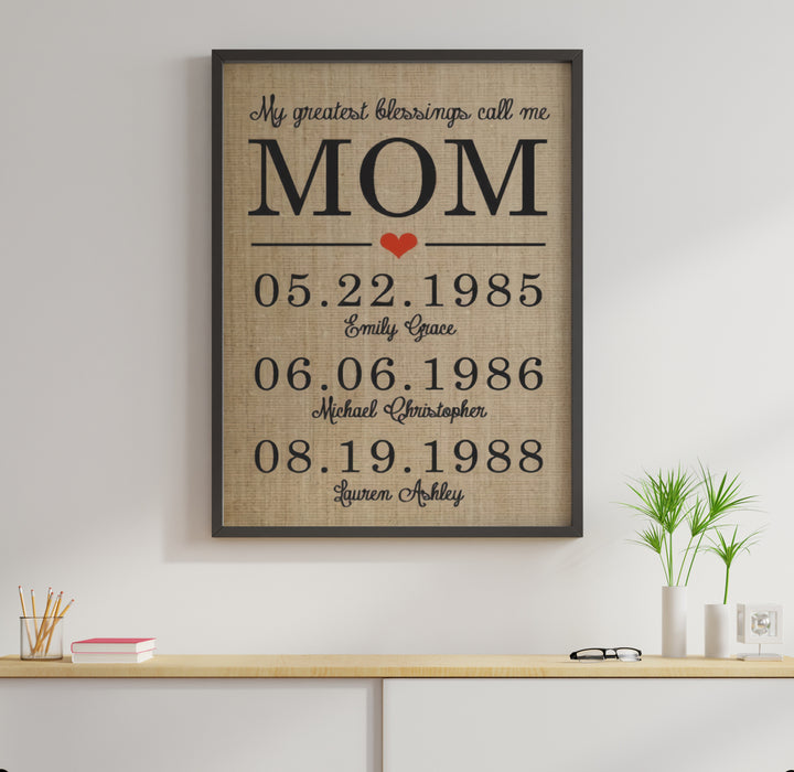 Personalized Multi Kids Names And Anniversary Date Poster Canvas My Greatest Blessings Call Me Mom