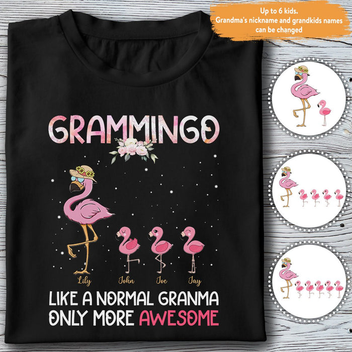 Personalized T-Shirt Grammingo Like A Normal Grandma Only More Awesome Pink Flamingo And Baby Custom Grandkids Name