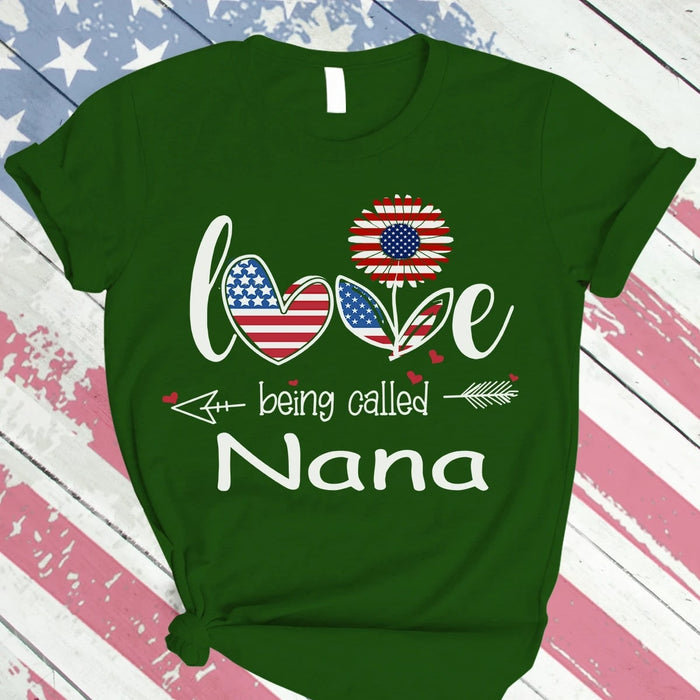 Personalized Grandma Shirt Gifts for Independence Day Daisy Love Being Called Nana USA Tshirt