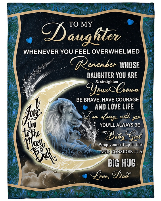 Personalized Fleece Blanket For Daughter Print Lion Family The Moon Idea Gift Idea For Daughter Customized Blanket Gift For Birthday Thanksgiving