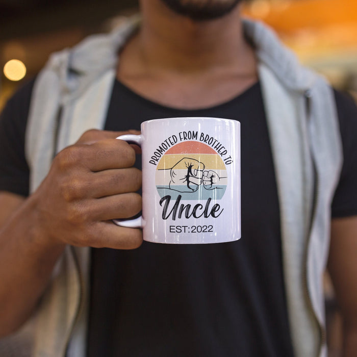 Personalized New Uncle Coffee Mug From Niece Nephew Promoted From Brother To Uncle Fist Bump Custom Year Birthday Gifts