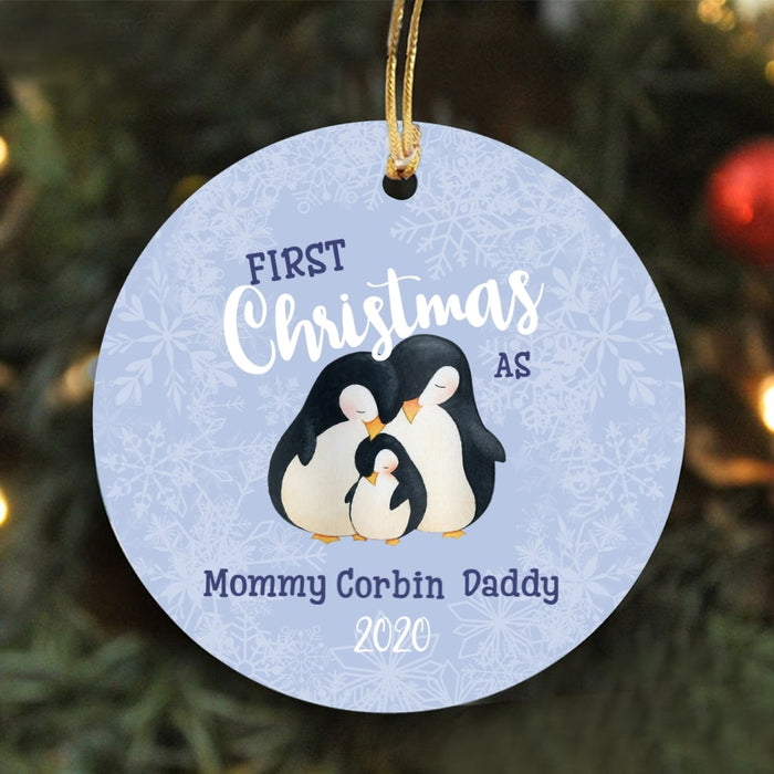 Personalized Baby's First Xmas Ornament 1st Christmas As Mommy And Daddy Penguin Ornament For New Parents Family