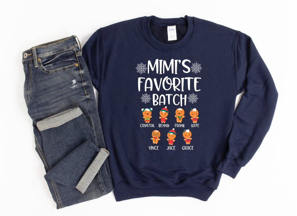 Personalized Sweatshirt For Grandma Mimi's Favorite Batch Cute Gingerbread & Snowflake Printed Custom Grandkids Name