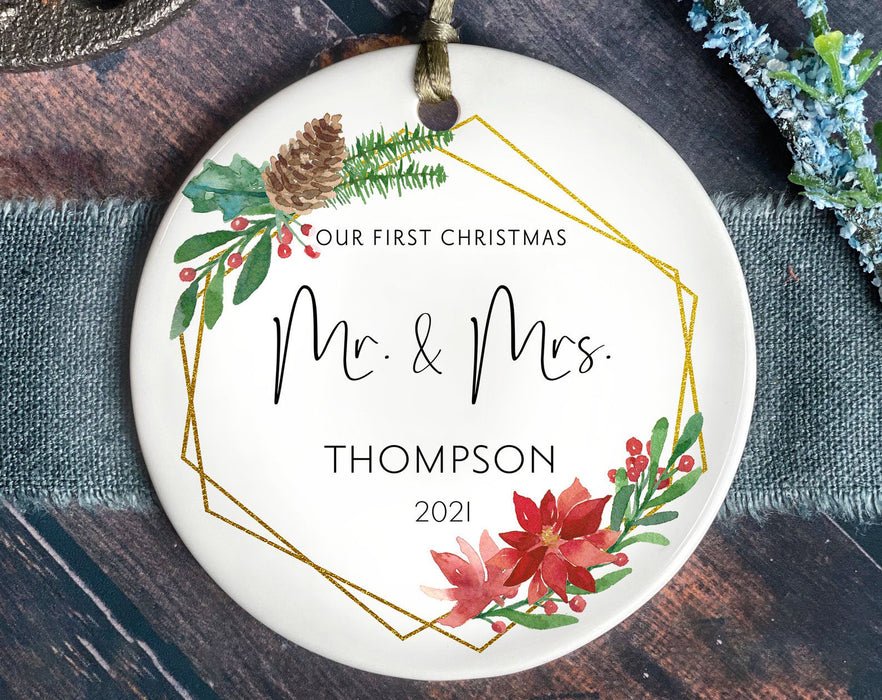 Personalized Just Married Ornament For Newlyweds Him Her Custom First Christmas As Mr & Mrs Keepsake Wreath Ornament